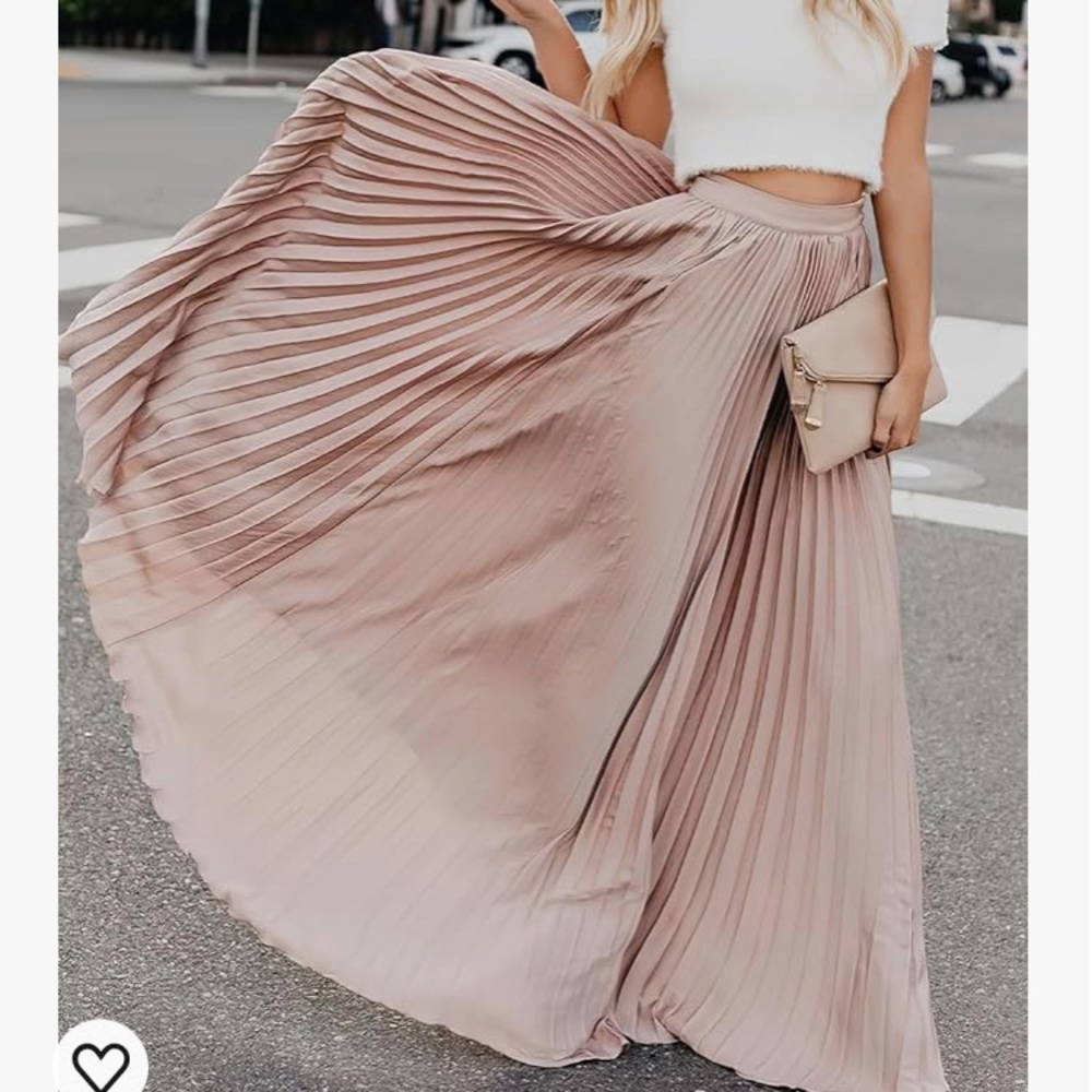NWOT ebossy blush pink plated high waist flowy chiffon Maxi skirt size L - Picture 3 of 11